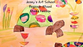 Joseys Art School Episode #68 Turtles Beginner Mixed Media Lesson Meditation Activity