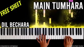 Main Tumhara Piano Instrumental Cover | Tutorial | Dil Bechara| Notes | Sheet | Keyboard