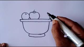 How to draw a fruit basket //fruit basket line drawing//easy drawing step by step