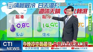 【戴立綱報氣象】東北季風影響 清晨最低淡水14.9度 今晚冷空氣最強 中部以北低溫13度 @中天新聞CtiNews  20211110