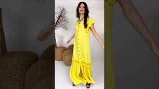 VESTIDO CHEMISE LONGO MANGA BORBOLETA AMARELO YACAMIM