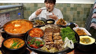 My favorite Korean BBQ restaurant🥩Beef, Pork, Egg, Kimchi Jjigae and various veggies Mukbang