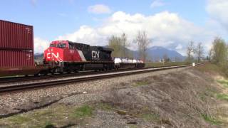 Trains BC 2017: CN 116 (Intermodal) W/ DPU @ Matsqui Jct. BC Canada 15APR17 SD70M-2 8836 Leading