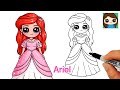 How to Draw Little Mermaid Ariel in Pink Human Princess Dress