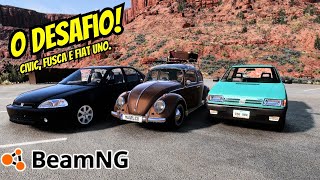 TESTEI TRÊS CARROS AO EXTREMO, HONDA CIVIC VTI, FIAT UNO E VW FUSCA NO BeamNG.Drive