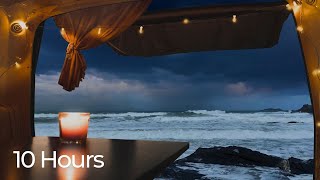 Cozy Ocean Camper-van | Stormy Sea Waves, Thunder & Rain Sounds for Sleeping FAST: Nature Sleep Aid