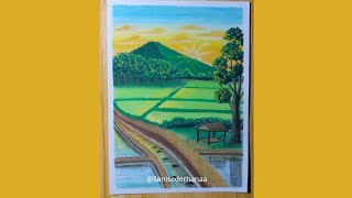 Cara menggambar pemandangan matahari terbit dipegunungan how to draw sunrise #art #drawing #tutorial