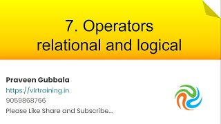 Operators relational logical || Javascript Foundation Training Videos In telugu || Video 07