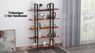 Tribesigns 5-Tier Bookshelf, Vintage Industrial Style Bookcase 0909