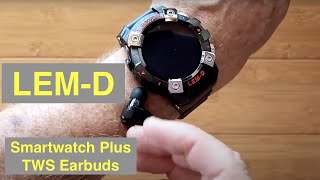 LEMFO LEM-D Health/Fitness Blood Pressure Smartwatch with integrated TWS Earbuds: Unbox \u0026 1st Look