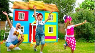 Katy and Max build Childrens Playhouse or Garden House for kids and paint it bright colors
