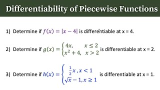Differentiability of Piecewise Functions - Calculus