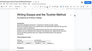 Writing Essays and Using the Simplified Toulmin Method