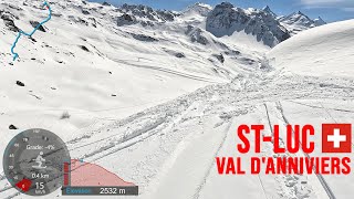 [4K] Skiing Chandolin to St-Luc via Itinéraire La Caille, Val d'Anniviers Switzerland, GoPro HERO11