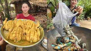 Yummy fry chicken spicy, Mud crab shrimp recipe, Burn chicken straw creamy | Amazing cooking skill