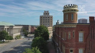 Aerial drone view of downtown Macon, Georgia