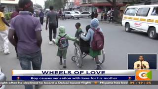 Boy causes sensation with love for his mother