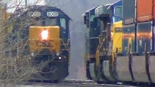 3 Fast Trains at Same Time Triple Meet With Old Conrail Defect Detector!