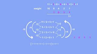 Decimal to binary. Division method. Computer science explained.