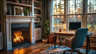 Cozy Home Office Fireplace Ambience | Sunset on a Quiet Autumn Afternoon 🍂