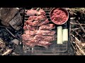 pork belly 캠핑요리 캠핑 캠핑메뉴 돼지목살 한돈 볏짚구이 숯불구이 모라나이프 camping cooking 요리 오피넬 4k