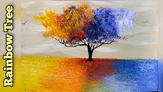 Easy Acrylic painting tutorial Rainbow Tree