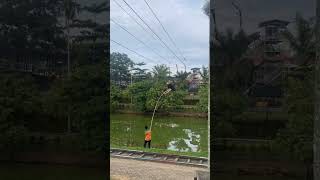 Woman gets stuck on zipline and rescued in Jambi, Indonesia