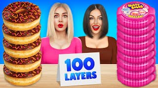 100 Layers of Bubble Gum VS Chocolate Food Challenge | 1 vs 100 Layers of Sweets by RATATA POWER
