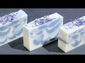 Cold process soap making: Using indigo powder to naturally colour soap with a drop swirl pattern