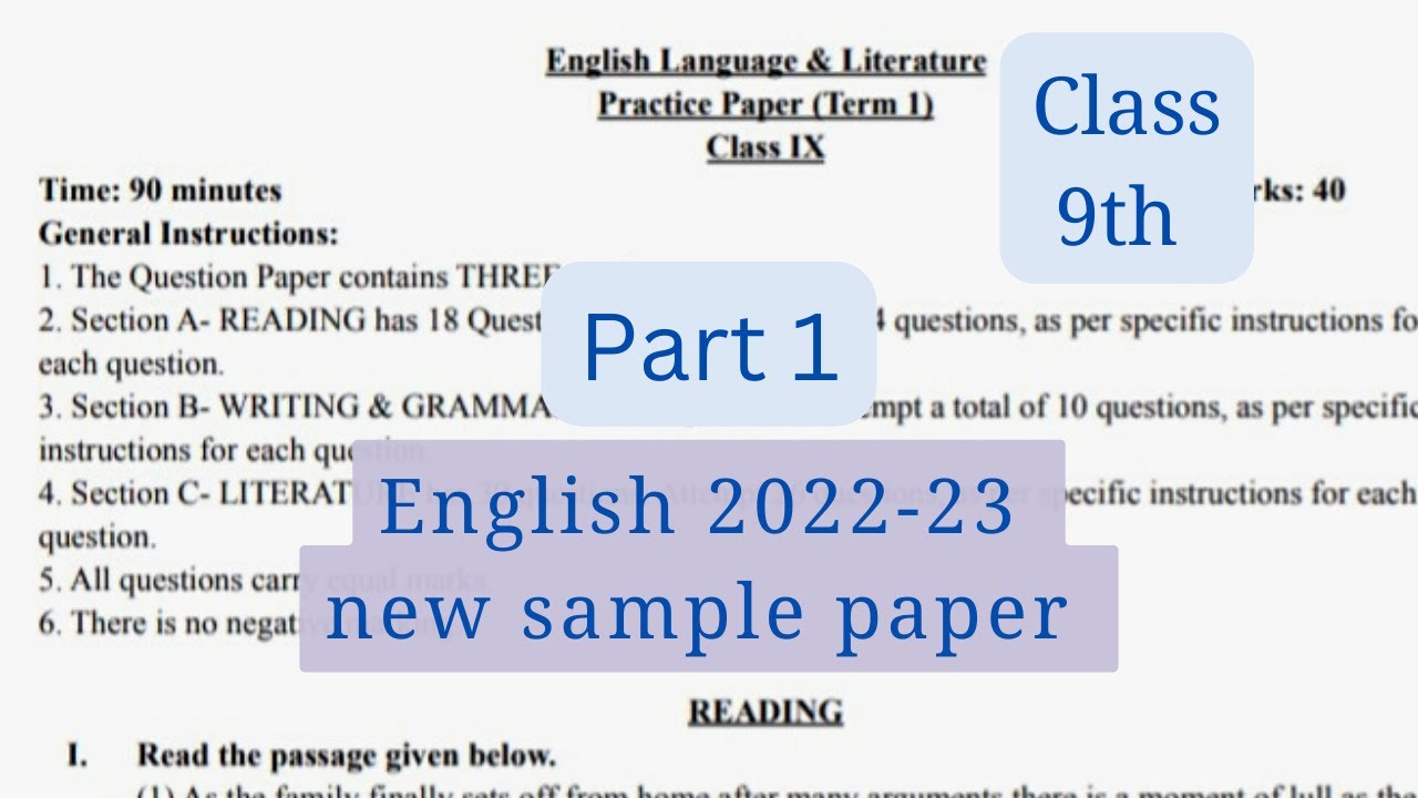 2022 23 New Pattern Sample Paper рџ ѓ For Class 9th Part 1 English