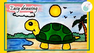 Easy cute cartoon turtle drawing step by step tutorial for beginners