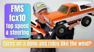 FMS FCX10 K5 Chevy Blazer top speed and steering radius test- turns on a dime \u0026 rides like the wind?