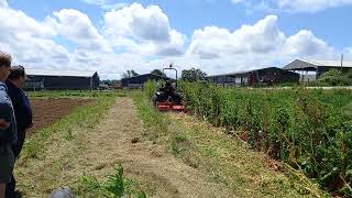 Farmtrac electric tractor demo with flail mower, Grown Green @ Hartley Farm, June 2022