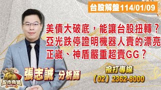 2025.01.09張志誠分析師台股分析直播【美債大破底，能讓台股扭轉？亞光跌停證明機器人賣的漂亮；正崴、神盾嚴重超賣GG？】