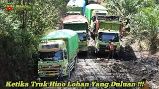 Ketika truk Hino Jember Terdiam Melihat Aksi Truk Hino Lohan FM 260 TI di Tanjakan Licin