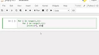 Multiplication table from 1 to 10 using nested for loop in python