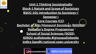 Unit-1 Thinking Sociologically Block-1 BSOC 101 SEM 1 BASOH SOSS #ignou #ignouuniversity