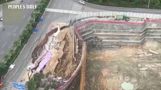 Road collapsed in Nanning, S China's Guangxi due to complex geological conditions.