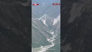 Aerial View Of Indian Railway's first 'cable-stayed' bridge Anji Khad in Reasi District