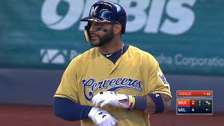 MIA@MIL: Villar plates Arcia with a single to right