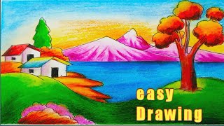 scenery drawing|how to draw hill scenery||scenery drawing for beginners,