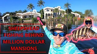 Sheepshead Fishing Behind MILLION DOLLAR MANSIONS  *epic kayak fishing adventure*