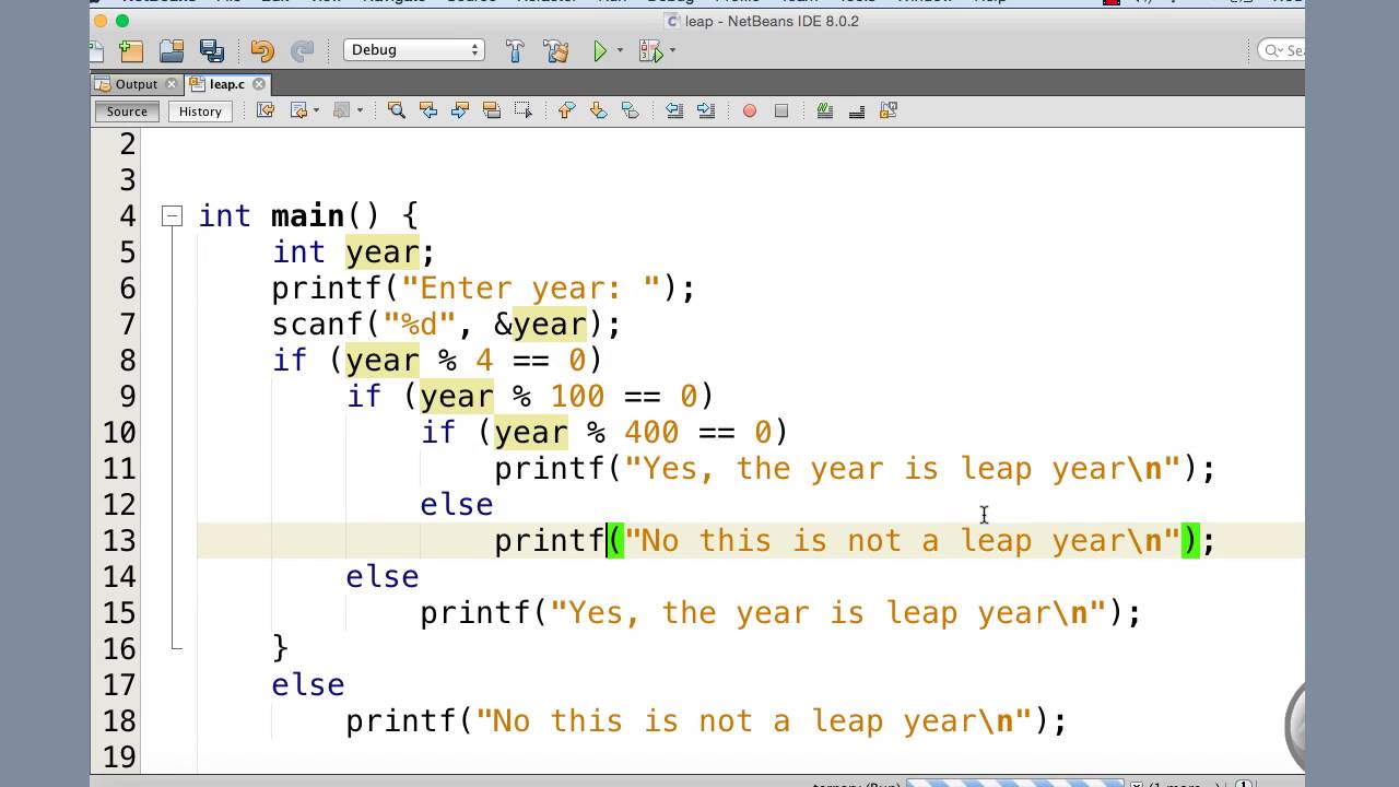 [C Tutorial For Beginners]:28 Nested If Else, Checking Leap Year - YouTube