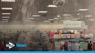 Customers evacuated after store ceiling collapses due to heavy rain