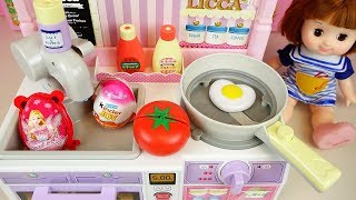 Baby doll Kitchen cooking food toys with surprise eggs play