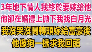 3年地下情人我終於要嫁給他，他卻在婚禮上拋下我找白月光，我沒哭沒鬧轉頭嫁給富豪後，再見到我時，他像狗一樣求我回頭#情感故事 #生活經驗 #两性情感#家庭故事