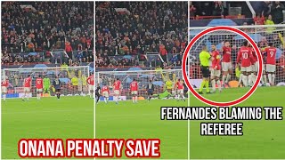 Bruno Fernandes complaining and blaming the referee after Onana penalty save vs Copenhagen😓😓😤