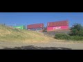 union pacific 7385 leads an intermodal with kcs 4583 in sacramento ca