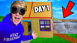 Building First Home! With SECRET Tunnel (Surviving 100 Days In Box Fort City)