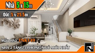 TNK149 - Thiết kế nhà ống 2 tầng 5x15m trên đất 5x25.5m cho anh Kiên tại Hưng Yên